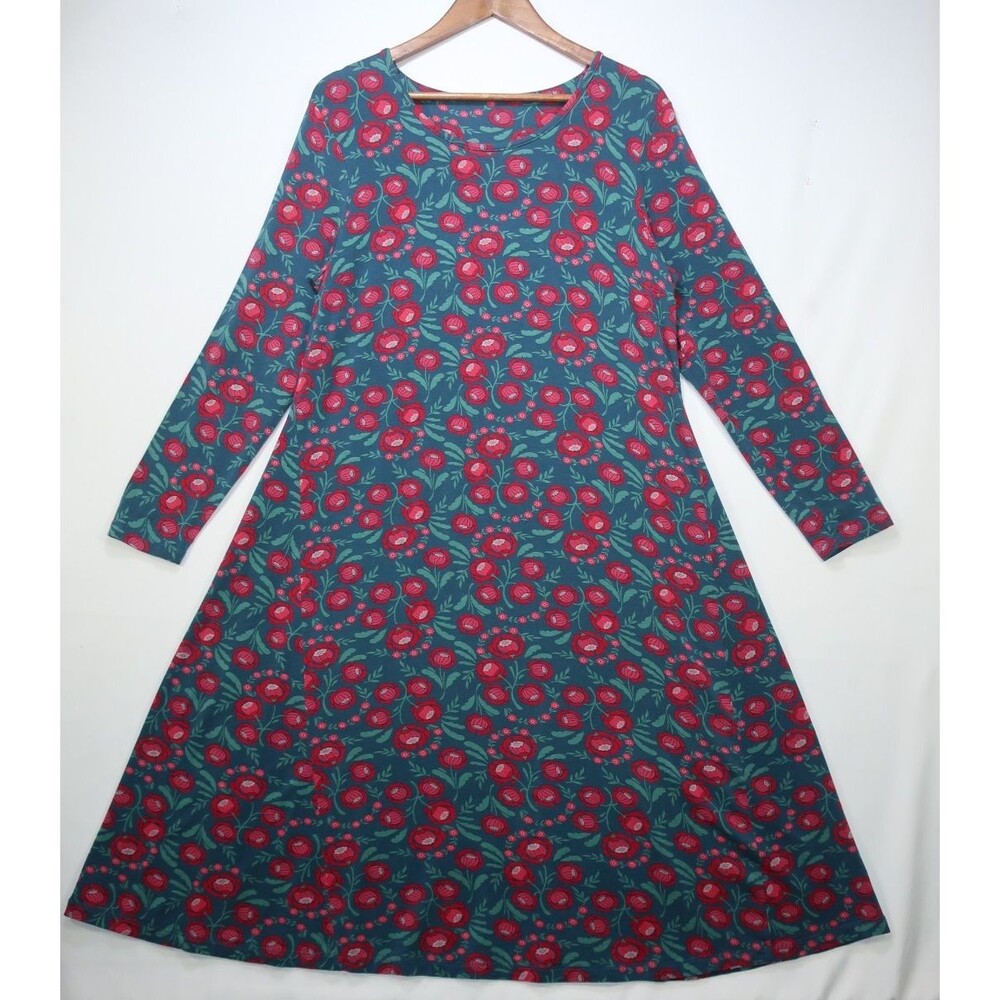 Gudrun Sjoden Floral Print Dress L Jersey Knit Lyocell Stretch Long Sleeve Boho - Picture 4 of 12